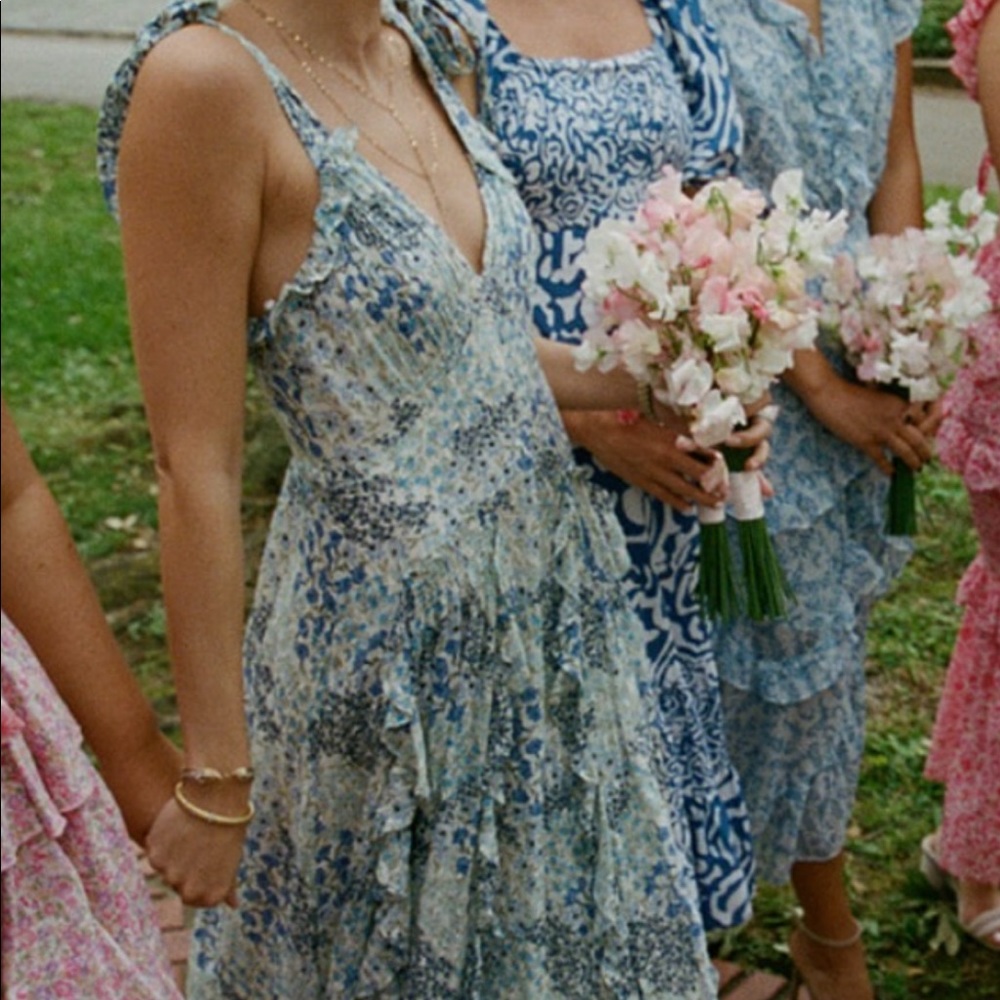 Rebecca Taylor Blue Floral Ruffle Dress